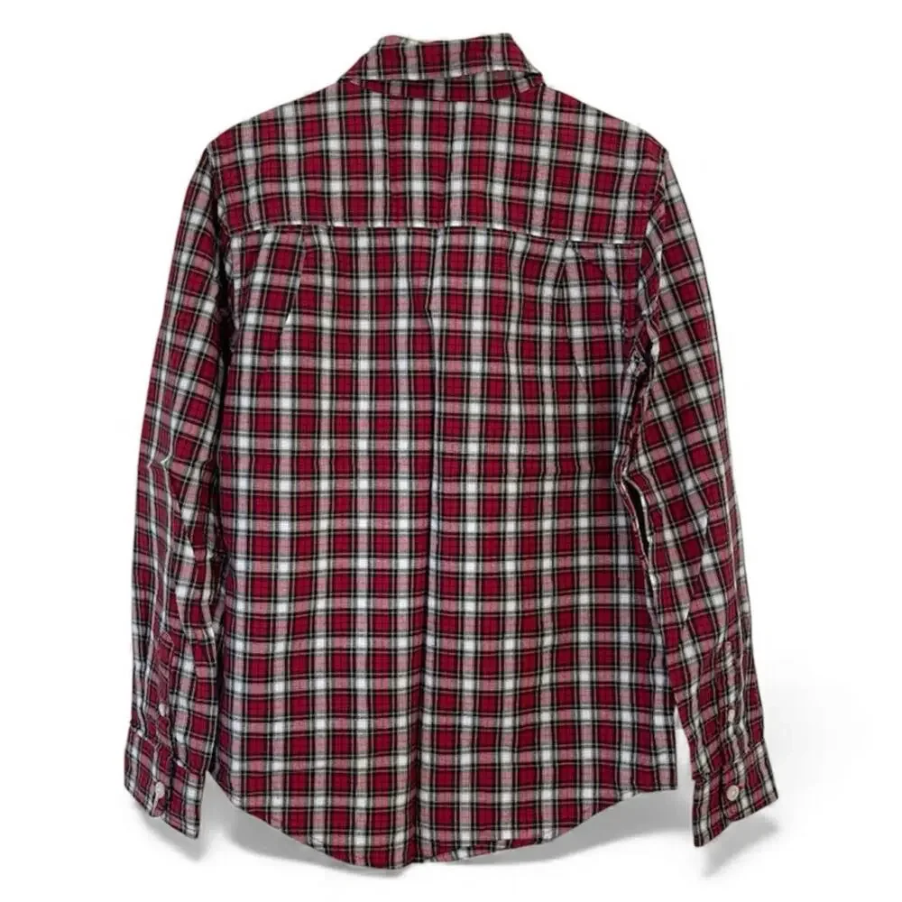 Children's Place Tartan Plaid‎ Button Down Collared Shirt Red Blue Size 7/8